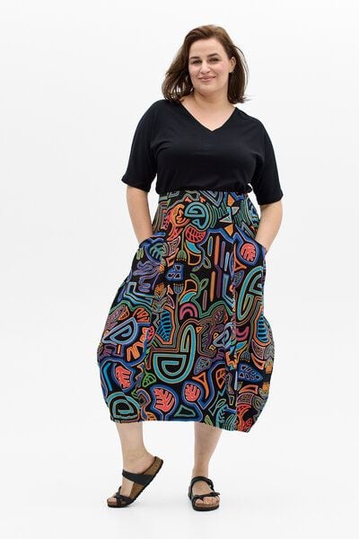 Rock Santiago – Ballon-Schnitt – Midi-Länge – Geräumige Seitentaschen – Farbenfroher einzigartiger Print von KOKOworld – Fair produziert in Polen von KOKOworld