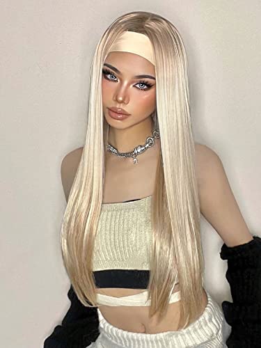 Synthetic Wig for Women Girl Long Straight Synthetic Wig With Headband Extensions Hairpieces For Party von KOLANDA