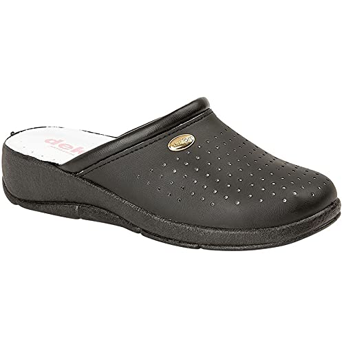 Damen Clogs & Pantoletten beschichtetes Leder Garten Clogs Stillschuhe mit gepolsterter Leder-Innensohle Küchenschuhe Damen Clogs Pantoletten Schuhe für Damen Sommer Schuhe Größen 36-42, Schwarz , 36 von KOLLACHE