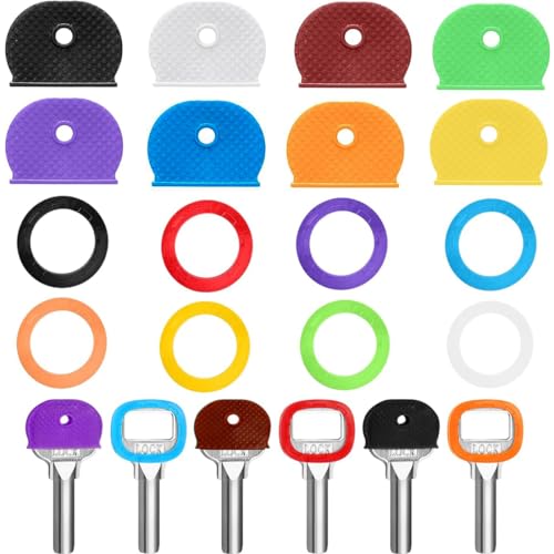 KOLZEMV 16er-Pack Schlüsselkappen-Etiketten-Set in 8 verschiedenen Farben Kunststoff-Schlüsselkennzeichnungs-Etikettenabdeckungen schlüsselkappen für Standard-Flachhausschlüssel, 2 Stile von KOLZEMV