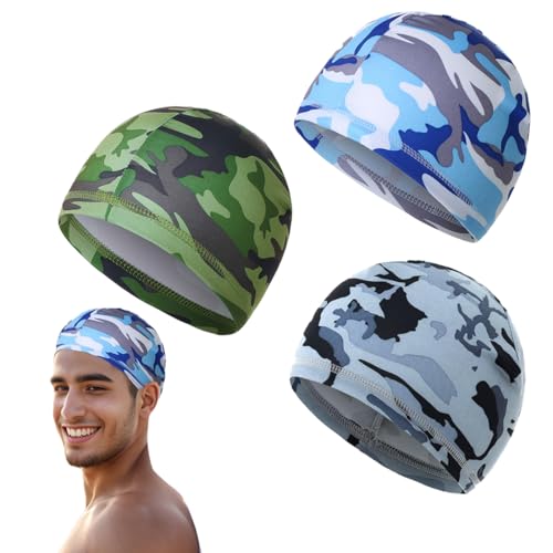 KOLZEMV 3 Pcs Herren Schädelkappen, mütze herren, Fahrradkappe, schlafmütze, Weich Baumwolle Mütze Schlafmützen Dehnbar Helmfutter Multifunktionale Kopfbedeckung für Herren Damen（Tarnung） von KOLZEMV