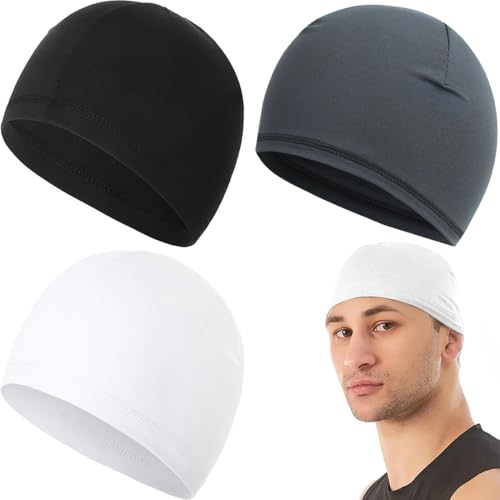 KOLZEMV 3 Stücke Herren Schädelkappen, mütze Herren, Fahrradkappe, schlafmütze, Weich Mütze Schlafmützen Dehnbar Helmfutter Multifunktionale Kopfbedeckung für Herren Damen von KOLZEMV