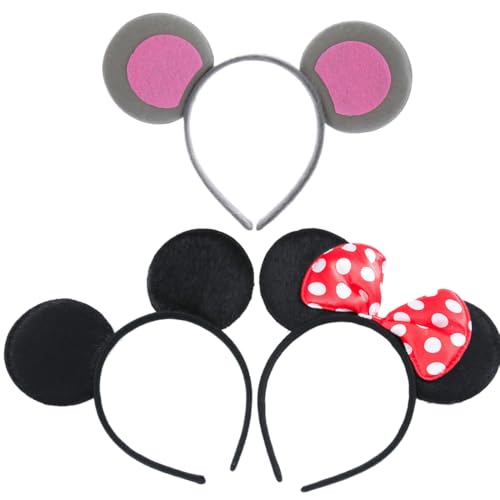 KOLZEMV 3 pcs maus ohren Haarreifen Maus Ohren Stirnband, Maus Ohren Haarreif Grau Stirnbänder Tier Maus Kostüm für Kinder Erwachsener, Mäuschen Haarreif für Fasching Karneval Party Kostüm Accessoires von KOLZEMV