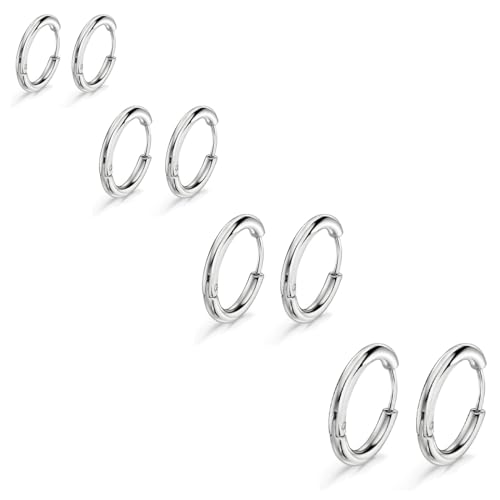 KOLZEMV 4 Paar Ohrringe Creolen für Männer Damen, Gold 316L Chirurgenstahl, Creolen Ohrschmuck Set, Rund, Snug, Knorpel, Herren, Hypoallergene, Ohrringe, Nase, Lippen Ringe (8/10/12/14 mm) von KOLZEMV