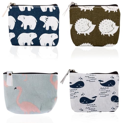 KOLZEMV 4 Stück Kleiner Geldbeutel Damen, Mini Tasche, Geldbörse Mit Reißverschluss, Tragbare Portemonnaie, Kosmetiktasche Für Münzen, Karten, Schlüssel von KOLZEMV