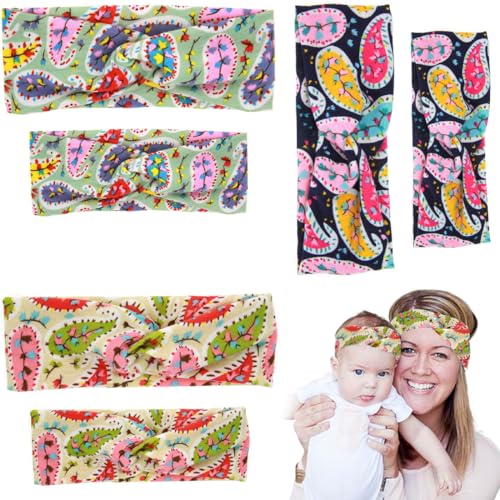 KOLZEMV 6pcs Stirnband-Set für Mutter und Tochter, Stirnband Mädchen Kinder Haarband Elastisches Kopfband mit Knoten Schmetterling Breite Haarreif Schleife Haarschmuck Kopfschmuck von KOLZEMV