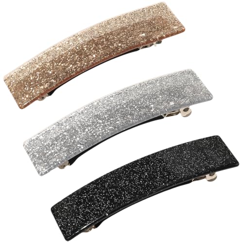 KOLZEMV Set mit 3 großen Haarspangen für Damen, Haarspange für Mädchen, haarnadeln groß, elegant, Haar-Accessoires, rechteckiges Design, automatische Clips in 3 Farben für dickes Haar von KOLZEMV