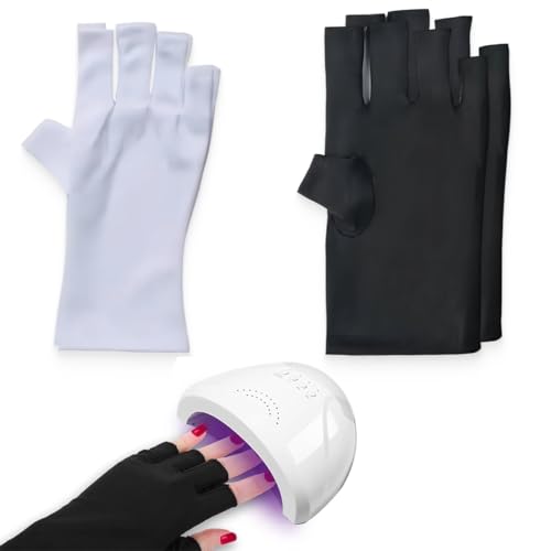 KOLZEMV UV-Schutzhandschuhe für Gel-Nagellampen, 2 Paare uv handschuhe nägel Professionelle UV-Schutzhandschuhe für Maniküre Hand UV-Schutz Fingerlose Handschuhe zum Schutz der Hände vor UV-Licht von KOLZEMV