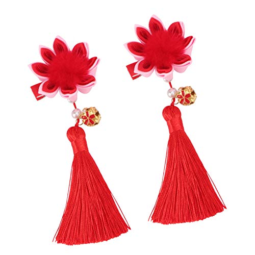 KOMBIUDA 1 Paar Neujahrs Haarspangen für Mädchen Chinesische Schleifen Haarclips mit Quasten und Bommeln Süßes Haaraccessoire für Feste und Alltag von KOMBIUDA