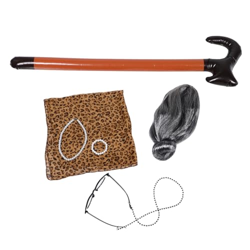 KOMBIUDA 1satz Großmutter Kostümset Mit Perücke Brille Perlenkette Und Gehstock Für Mädchen Cosplay-zubehör Für Bühnenaufführungen Und von KOMBIUDA