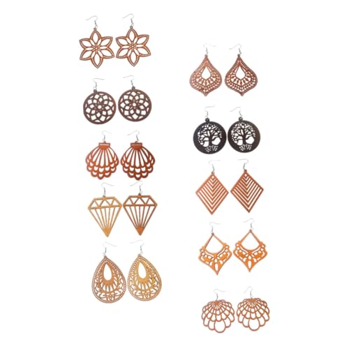KOMBIUDA 10 Paare Damen Holzohrringe Geometrische Diamantform Statement Tropfenohrringe Boho Stil Leicht und Langlebig für Teenager und Mehrfachohrlöcher von KOMBIUDA