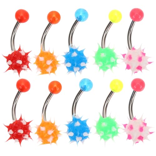 KOMBIUDA 10 Stück Teiliges Silikon bauchnabelpiercing mit Bunten Fellbällen Leichter und Hautfreundlicher Nabelring für Frauen Modischer Bauchnabelschmuck für Party Festival und Alltag von KOMBIUDA