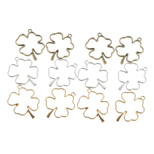 KOMBIUDA 12stücke Glücksbringer Schlüsselanhänger Aus Vierblättriges Kleeblatt-design Hohles Charme Blumenmotiv Leicht Und Vielseitig Als Taschenanhänger Oder Schmuckzubehör von KOMBIUDA