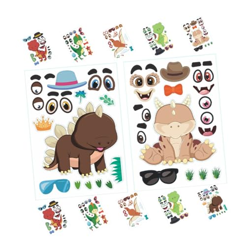 KOMBIUDA 12blätter Diy Dinosaurier Aufkleber Für Junge Mädchen Puzzle Gesichtsaufkleber Basteln Partygeschenke Cartoon Tieraufkleber von KOMBIUDA