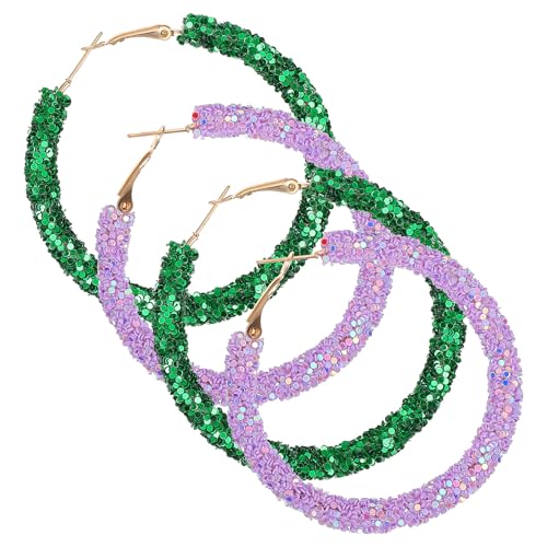 KOMBIUDA 2 Paare Boho Glitzer Creolen Ohrringe Leichte Pailletten Tropfenohrringe Damen Modische Runde Statement Schmuck von KOMBIUDA