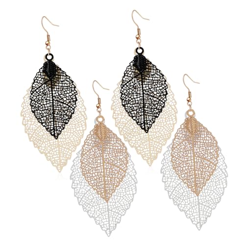 KOMBIUDA 2 Paare Doppelte Ohrhänger für Damen und Mädchen Leichte Ohrstecker mit Quasten Vintage Hängende Tropfen Ohrringe in Gold und Silber Modischer Schmuck für Alltag und Party von KOMBIUDA