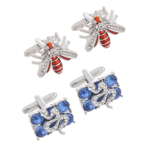 KOMBIUDA 2 Paare Manschettenknöpfe Herren Metall Bienen und Schlangen Design Schmuck Knöpfe für Hemd Business Hochzeit Anniversary von KOMBIUDA