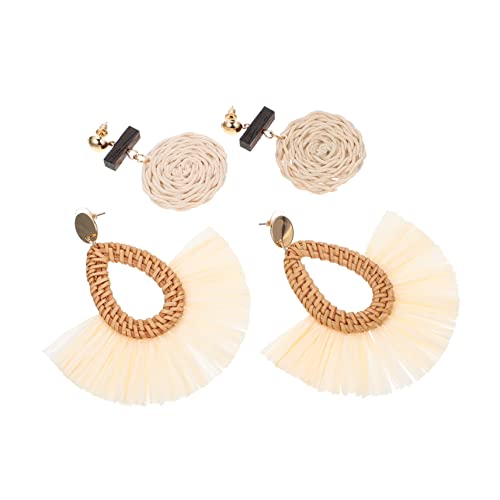 KOMBIUDA 2 Paare Rattan Ohrringe Damen Boho Dangle Ohrringe für Strand und Urlaub Handgefertigter Schmuck für Besondere Anlässe Allergikerfreundlich und Leicht von KOMBIUDA