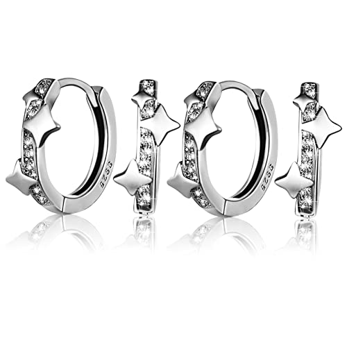 KOMBIUDA 2 Paare Stern Ohrringe Damen Kleine Creolen Ohrstecker Modischer Zirkonia Schmuck Komfortabel Tragbar Vielseitig Für Alltag Geburtstag Hochzeit von KOMBIUDA