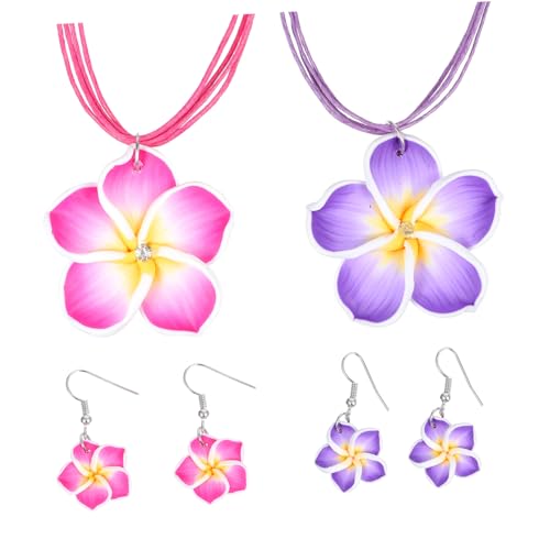KOMBIUDA 2 Sätze Clay Blumen Ohrringe und Halsketten Hawaii Luau Party Schmuck Teilig Weiß Rosa Plumeria Blüten Schmuckset für Damen Tropische Feier von KOMBIUDA