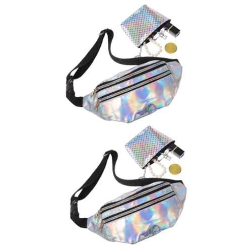 KOMBIUDA 2 Sätze wasserdichte Damen Gürteltasche Verstellbar mit Modischer Laseroptik und Fischschuppen Münztasche Robustes Material für Outdoor Sport Joggen Wandern Urlaub Festivals von KOMBIUDA