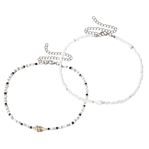 KOMBIUDA 2 Stück Beaded Choker Halskette Verstellbare Bunte Muschel Strandkette Handgefertigte Perlenkette für Teen Mädchen und Frauen Boho Surfer Schmuck Sommer Accessoire von KOMBIUDA