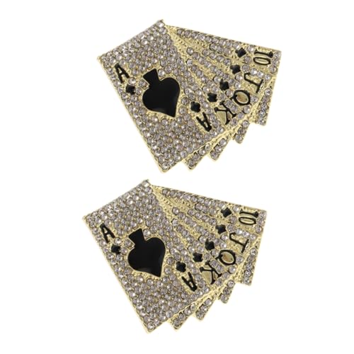 KOMBIUDA 2 Stück Creative Broschen Playing Cards Corsage aus Legierung mit Strass Unisex Anstecknadeln für Hip Hop Mode Modische Anzug Accessoires für Partys und Events Goldfarben von KOMBIUDA
