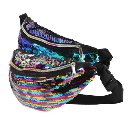 KOMBIUDA 2 Stück Damen Glitzertasche Meerjungfrau Pailletten Bauchtasche mit Verstellbarem Gurt Modische Crossbody Tasche für Alltag und Outdoor Geräumig Farblich Sortiert Regenbogen Grün von KOMBIUDA