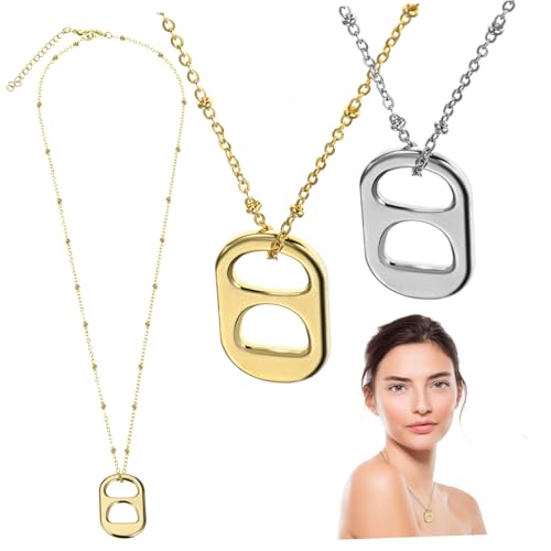 KOMBIUDA 2 Stück Damen Halsketten mit Dekorativem Dosenring anhänger Modisch Leichter Legierungsschmuck in Gold und Silber Elegantes Geschenk für Frauen und Schwestern Vielseitig für Party von KOMBIUDA