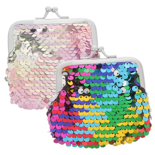 KOMBIUDA 2 Stück Doppelseitiges Pailletten Münzgeldbörse Damen Kleingeldbörse mit Kiss Lock Verschluss Kleines Portemonnaie für Münzen und Schlüssel Modische Glitzernde Mini Geldbörse von KOMBIUDA