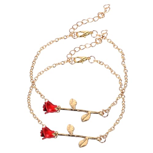 KOMBIUDA 2 Stück Elegantes Rotes Rosen Armband Verstellbarer Damen Armreif aus Modischer Schmuck für Frauen für Besondere Anlässe Wie Muttertag und Geburtstag von KOMBIUDA