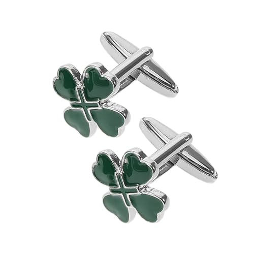 KOMBIUDA 2 Stück Irische Manschettenknöpfe mit Grünem Herz Vierblättrigem Kleeblatt Emailliert Legierter Komfort Stilvoll für Business Freizeit und St Patricks Day Party Teiliges von KOMBIUDA