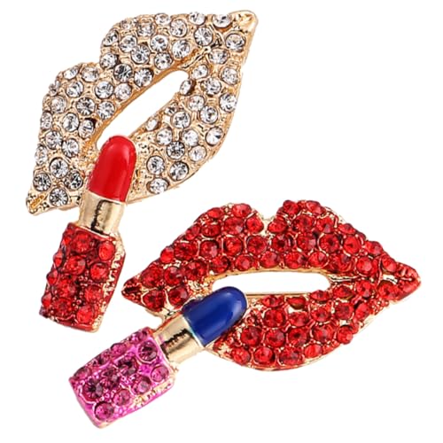 KOMBIUDA 2 Stück Lippenstift Brosche mit Strass Damen Anstecknadel Schmuck für Kleidung Rucksack Schals Dekoration Modisch Langlebig von KOMBIUDA