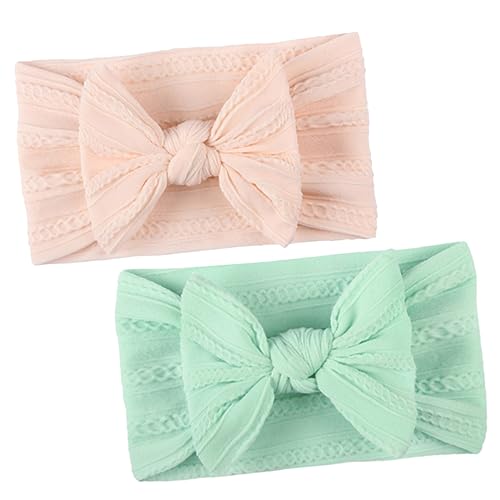 KOMBIUDA 2stücke Stirnband Aus Nylon Mit Schleifen Kopfbedeckung Für Kleinkinder Junge Mädchen-haarband Rosa Grün Leicht Auszuziehen Für Babypartys Und Familienfotos von KOMBIUDA