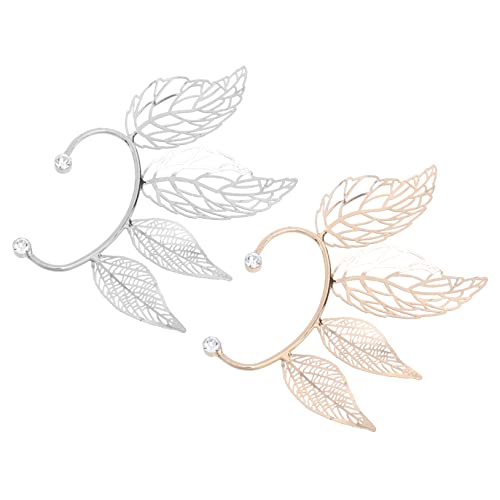 KOMBIUDA 2 Stück Teiliges Ohrmanschetten Damen Hollow Leaf Design mit Strassbesatz Leichte Ohrclips Ohrloch Geschenkidee für Frauen und Teens Gold und Silberfarben Eleganter Schmuck von KOMBIUDA