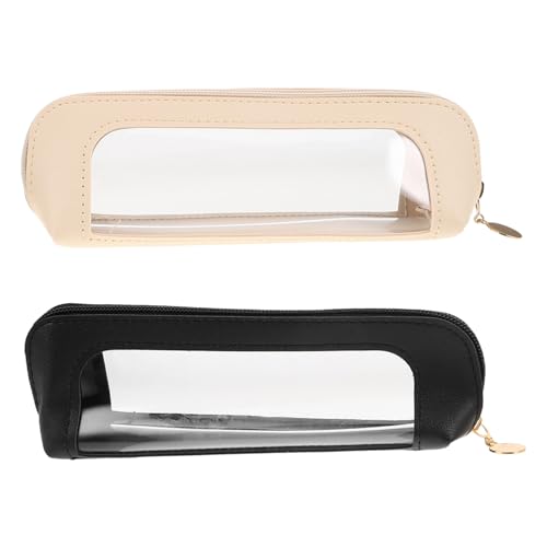 KOMBIUDA 2 Stück Teiliges Transparentes Reise-Make-up-Pinsel-Organizer PU wasserdichte Tragbare Kosmetiktasche mit Reißverschluss für Damen Großer Stauraum für Zuhause Büro und Unterwegs von KOMBIUDA