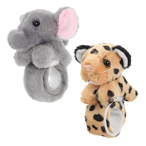 KOMBIUDA 2 Stück Tier Snap Armbänder für Plüschige Tiermotive Leopard Elefant Lustige und Slap Armbänder für Partys von KOMBIUDA