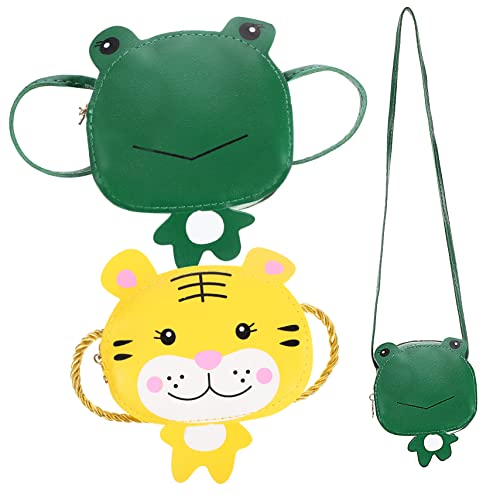 KOMBIUDA 2 Stück Umhängetaschen Kawaii Cartoon Taschen Frosch und Tigerdesign für Mädchen als Münzbeutel oder Schultertasche für Kleinkinder von KOMBIUDA