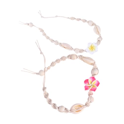 KOMBIUDA 2 Stück Verstellbare Boho Fußkette mit Muschel und Blumen Geflochtenes Armband für Damen Leichtes Sommer Schmuckstück Passend für Verschiedene Knöchelgrößen Langlebig und Modisch von KOMBIUDA