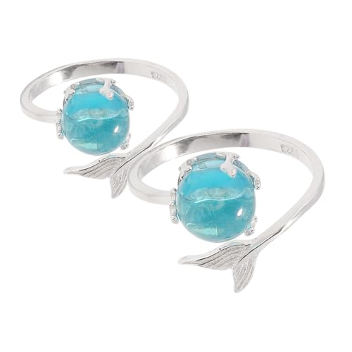 KOMBIUDA 2 Stück Verstellbarer Fischschwanz Ring Damen Zinklegierung Offener Ring mit Edelstein Schmuck für Frauen Meeres inspirierter Stackable Finger Schmuck von KOMBIUDA