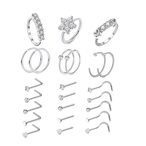KOMBIUDA 24 Stück Teiliges Nasenpiercing Edelstahl mit Funkelnden Kristallen Hautfreundliche Nasenringe und Nasenstecker für Damen Rostfrei und Langlebig Modisches Körperschmuck von KOMBIUDA