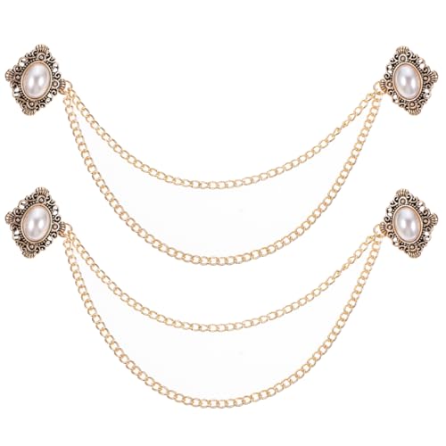 KOMBIUDA 2St Broschen für Männer goldener Cardigan-Clip Pullover-Clip Herren Pullover broschen für kleidung Brosche mit Kette elegante Brustnadel Kristall Stift einstellen Kragennadel Damen von KOMBIUDA