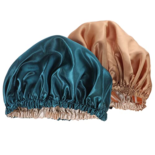 KOMBIUDA 2er Satz Satin-haarhaube Elastische Schlafmütze Badekappe Haarhaube Zum Schlafen Für Kinder Und Erwachsene Leicht Und Faltbar von KOMBIUDA