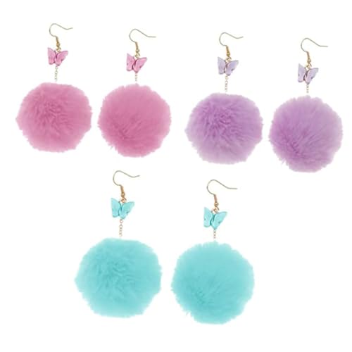 KOMBIUDA 3 Paare Bunte Pom Pom Ohrringe mit Weichen Plüschbällen Baumelnde Modeschmuck ohrringe für Damen Komfortabel Modisch für Party Shopping und Reisen von KOMBIUDA