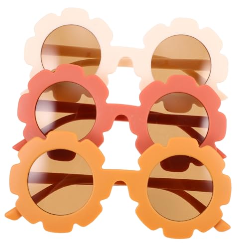 KOMBIUDA 3 Paare Sonnenbrille Sonnenblumenform Lustige Partybrille für Mädchen Jungen Leichter Uv Schutz Kompakt Einfache Handhabung Farbenfrohes Design von KOMBIUDA