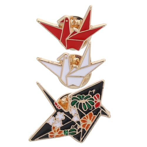 KOMBIUDA 3 STÜCKE Origami Broschen Japanischer Vogel Anstecknadeln Cartoon Design Legierung Reversnadeln Kleidung Accessoires Rot von KOMBIUDA