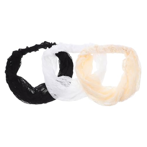 KOMBIUDA 3 Stück Damen Spitzen-haarbänder Elastisch Weit Atmungsaktiv Netz Stirnband Boho Bandana Haarwickel Sommer Frisuren Zubehör in neutralen Farben von KOMBIUDA