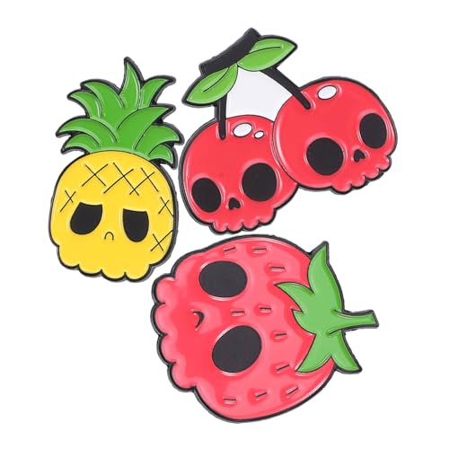 KOMBIUDA 3 Stück Obstschädelbrosche Schädellegierbroschen Broschennadeln für Damenhemden Kleine süße Obstbroschen Ananas-Brosche Pins für Rucksäcke Erdbeerstifte Fruchtstifte Legierung von KOMBIUDA