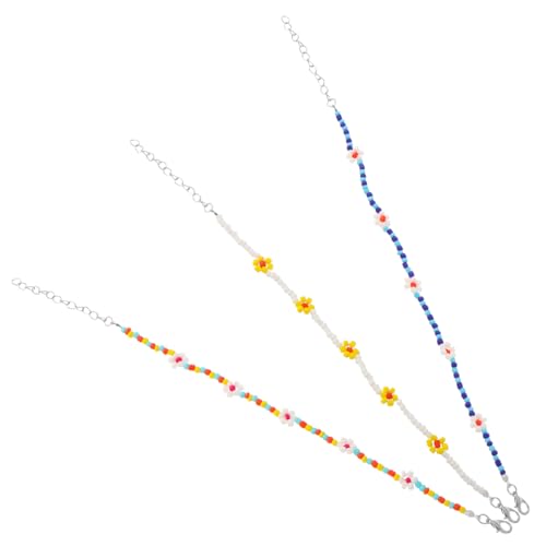 KOMBIUDA 3stücke Sommer-Strand-fußkettchen Mit Blumenmotiv Bunte Perlen-fußkettchen Boho-perlen-fußkettchen Perlen-Strand-fußkettchen Blumenperlen-fußkettchen-Armband von KOMBIUDA