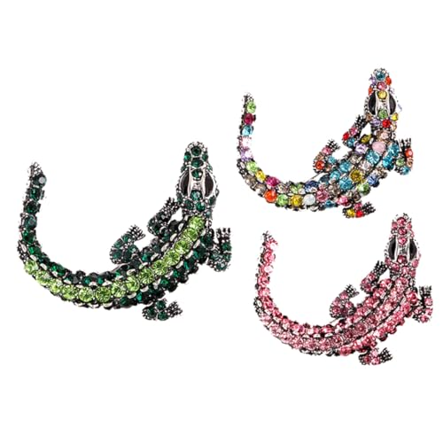 KOMBIUDA 3 Stück Teiliges Broschen aus Langlebiger Legierung mit Funkelnden Strasssteinen Kreative Anstecknadeln in Krokodilform Modische Schmuckpins für Damen und Herren Vielseitig von KOMBIUDA